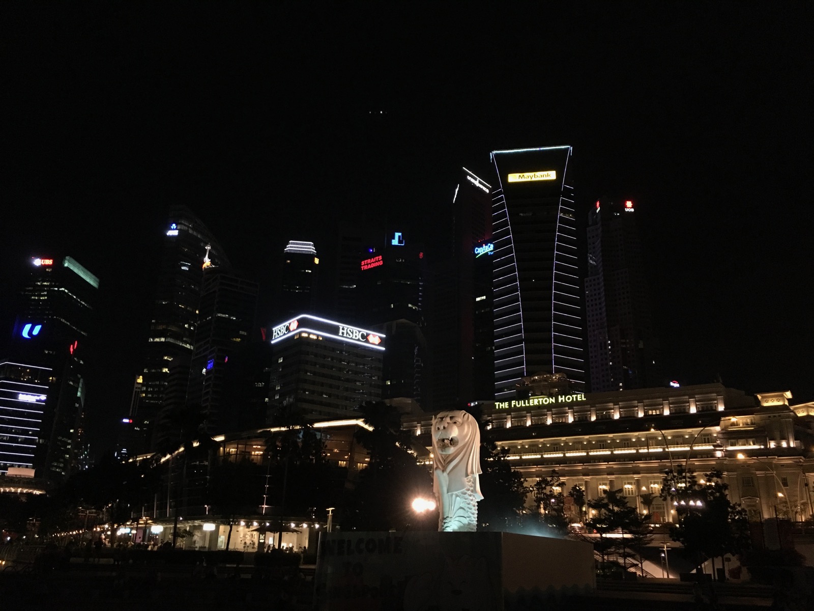 新加坡鱼尾狮和城市夜景